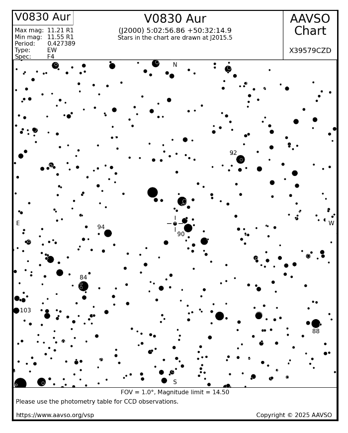 Mapka - V0830 Aur, JD 2460685.58103