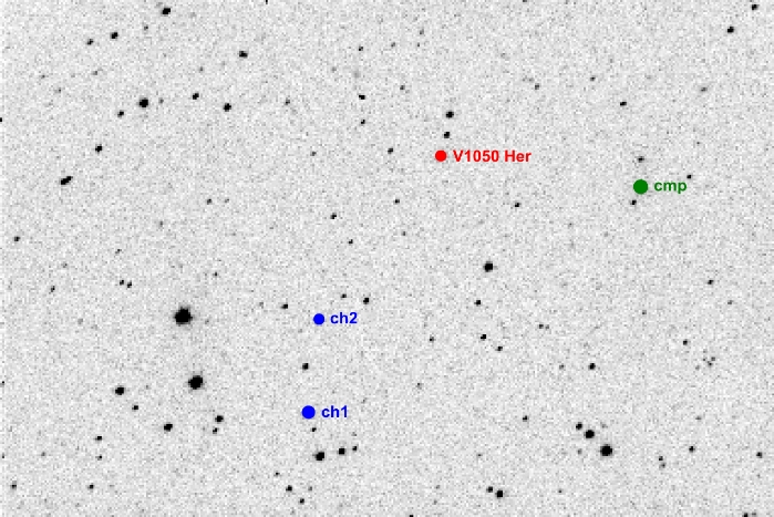 Mapka - V1050 Her, JD 2456012.45991