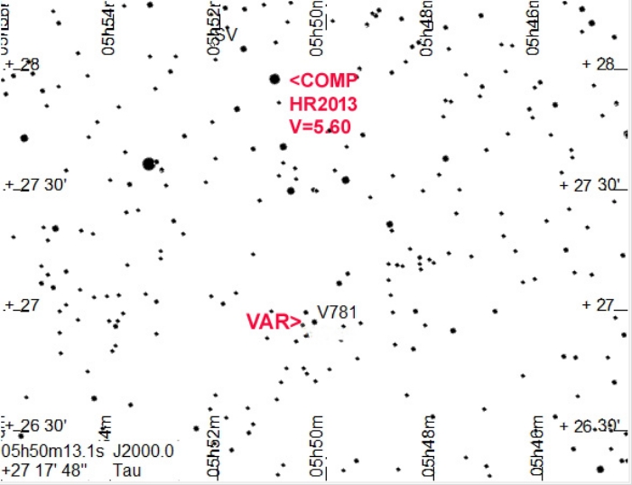 Mapka - V0781 Tau, JD 2459217.66380