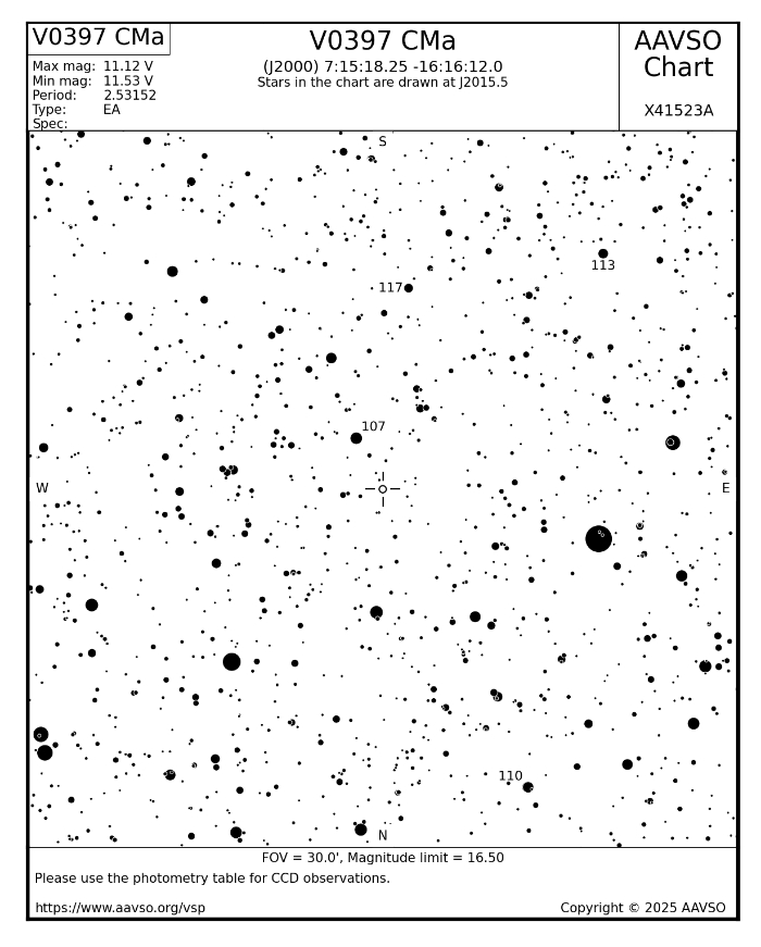 Chart - V0397 CMa, JD 2461038.09759