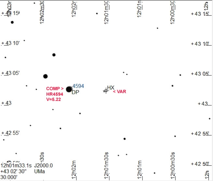 Chart - HX UMa, JD 2458538.65450